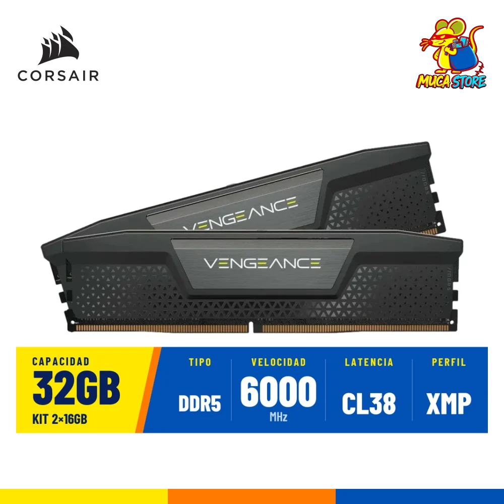 Memoria RAM Corsair Vengeance Black DDR5 32GB (2x16GB) 6000MHz CL38