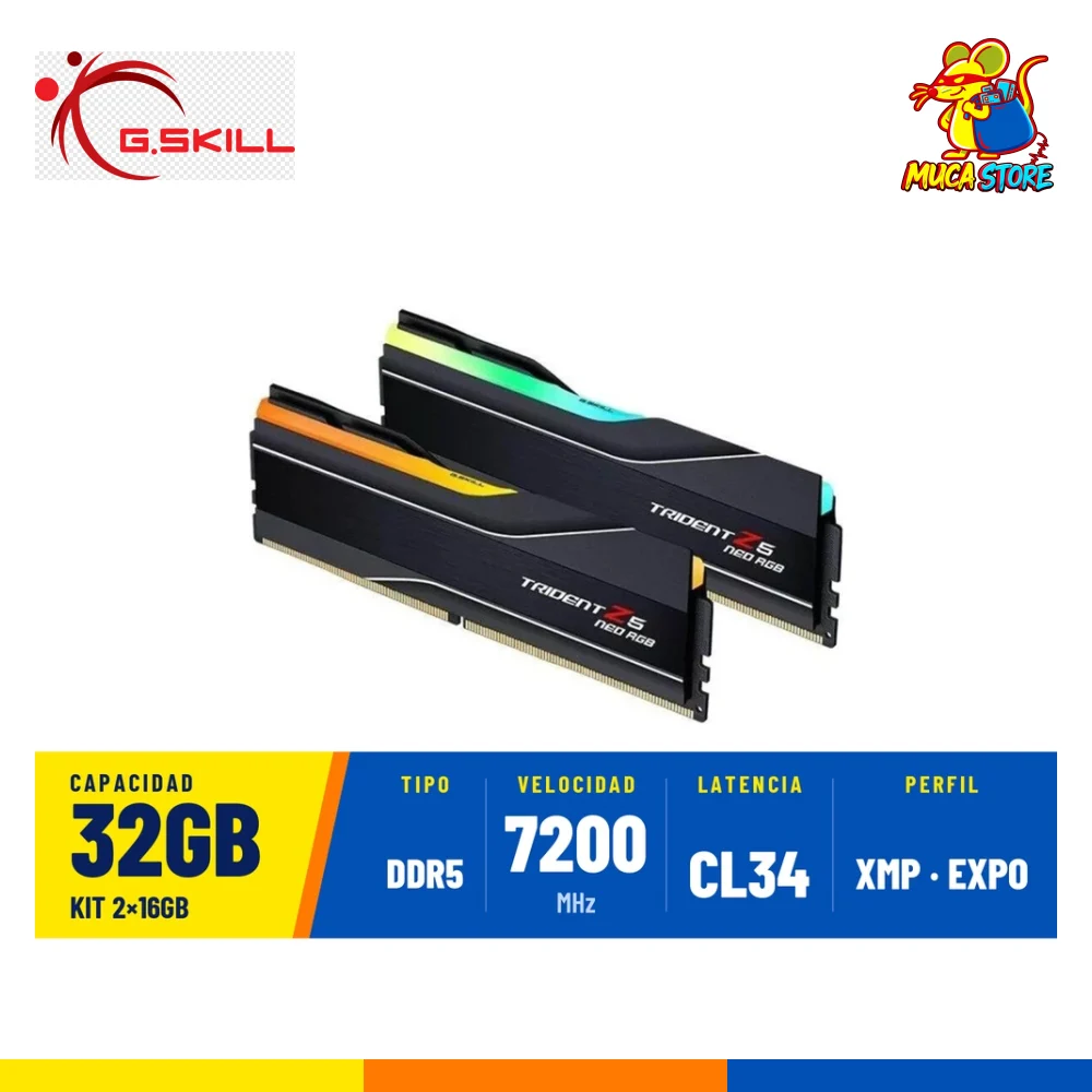 Memoria RAM G.Skill Trident Z5 Neo RGB DDR5 32GB (2x16GB) 7200MHz CL34