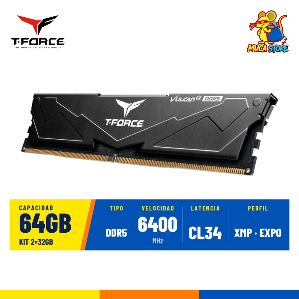 Memoria RAM TeamGroup T-Force Vulcan OEM DDR5 64GB (2x32GB) 6400MHz CL34