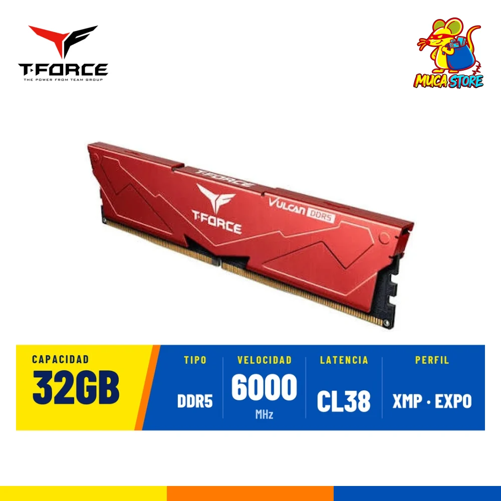 Memoria RAM TeamGroup T-Force Vulcan Red DDR5 32GB 6000MHz CL38