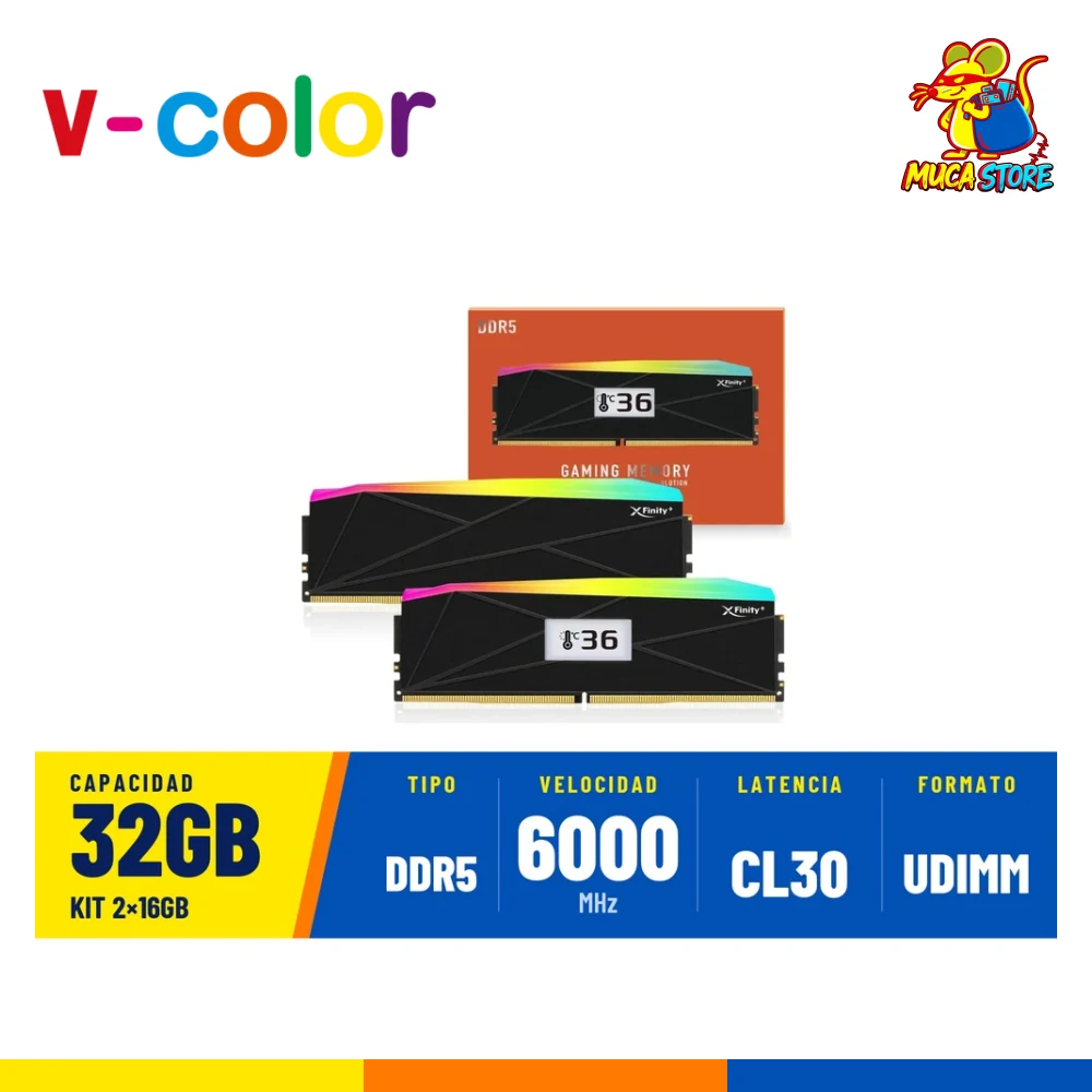Memoria RAM V-Color Manta C/pantalla DDR5 32GB (2x16GB) 6000MHz CL30
