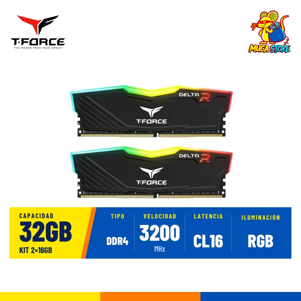 Memoria RAM TeamGroup T-Force Delta RGB Black DDR4 32GB (2x16GB) 3200MHz CL16
