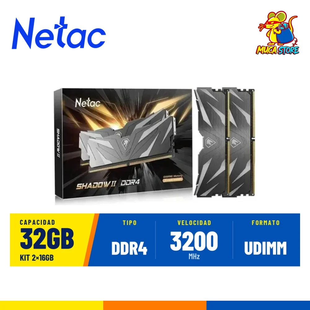 Memoria RAM Netac Shadow II 32GB (2x16GB) 3200MHz - DDR4 - Black
