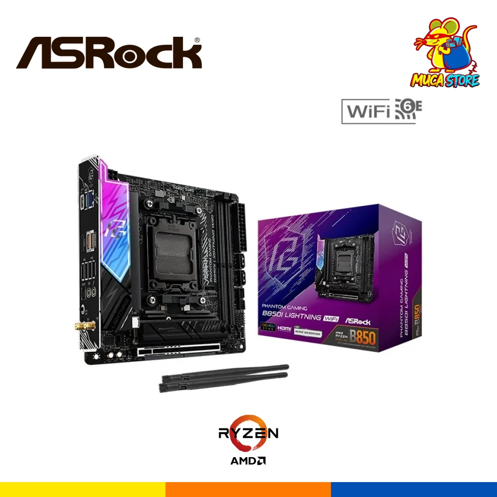 Placa Madre ASRock Phantom Gaming B850i Lightning WiFi - DDR5 - AM5 - ITX - Black