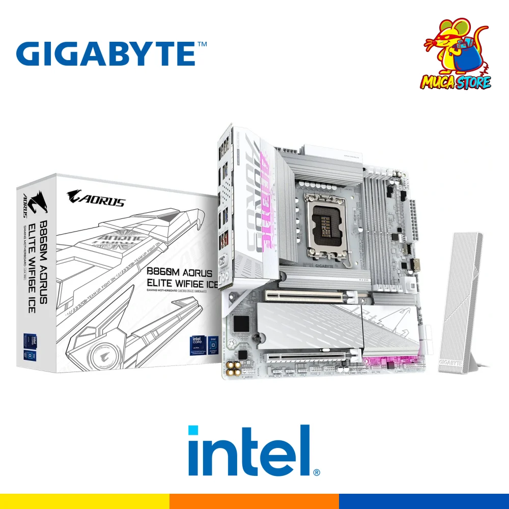 Placa Madre Gigabyte B860M Aorus Elite WiFi6E Ice - DDR5 - LGA 1851 - Intel Core Ultra Series - White