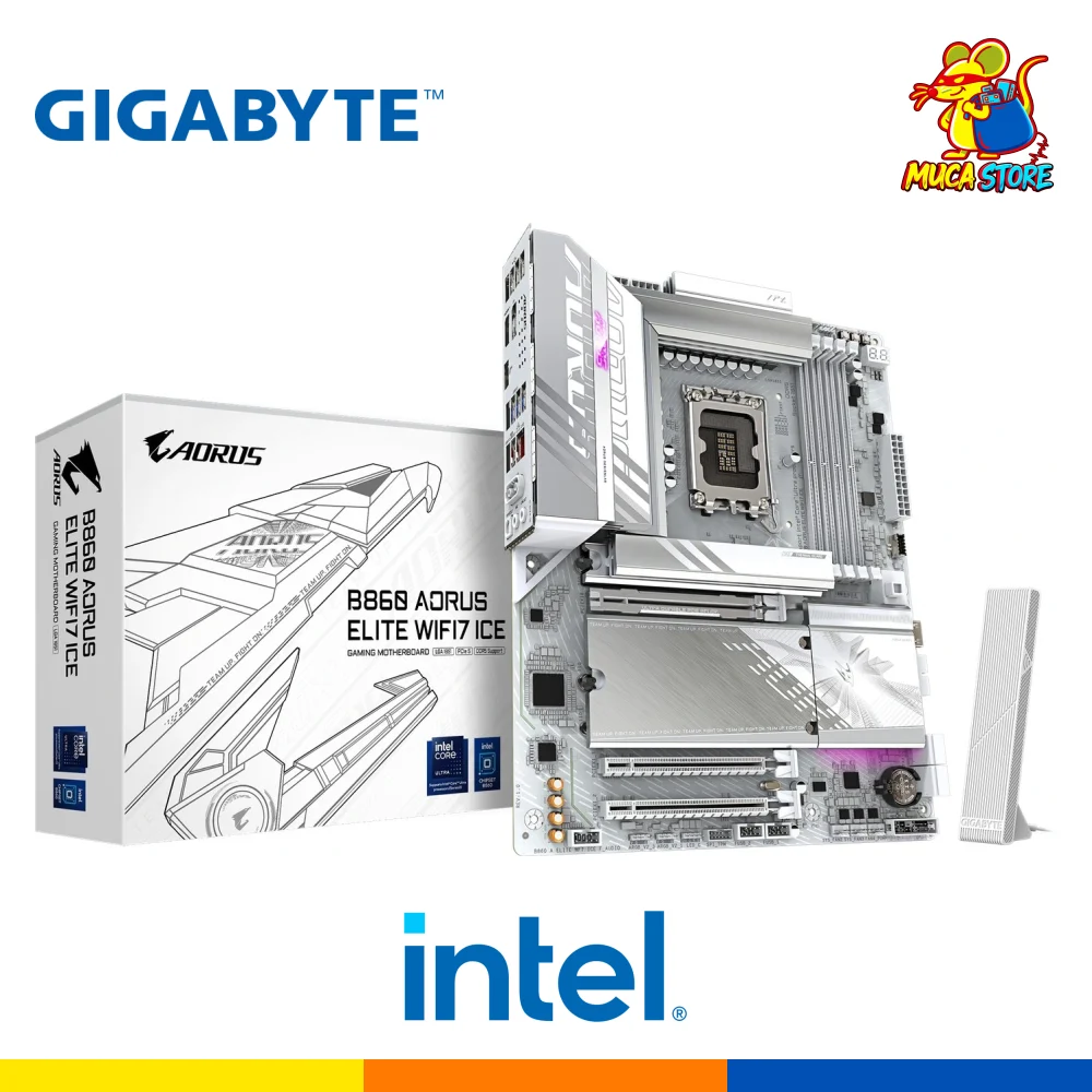 Placa Madre Gigabyte B860 Aorus Elite WiFi7 ICE - DDR5 - LGA 1851 - Intel Core Ultra Series - White