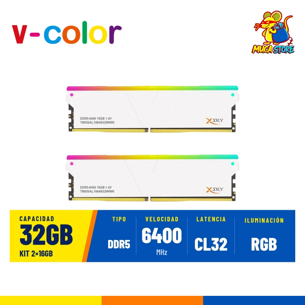 Memoria RAM V-Color Manta XSky RGB DDR5 32GB (2x16GB) 6400MHz CL32 - White