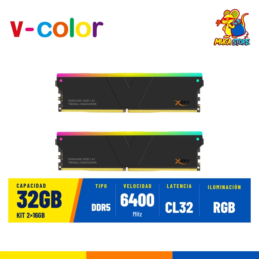 Memoria RAM V-Color Manta XSky RGB DDR5 32GB (2x16GB) 6400MHz CL32 - Black
