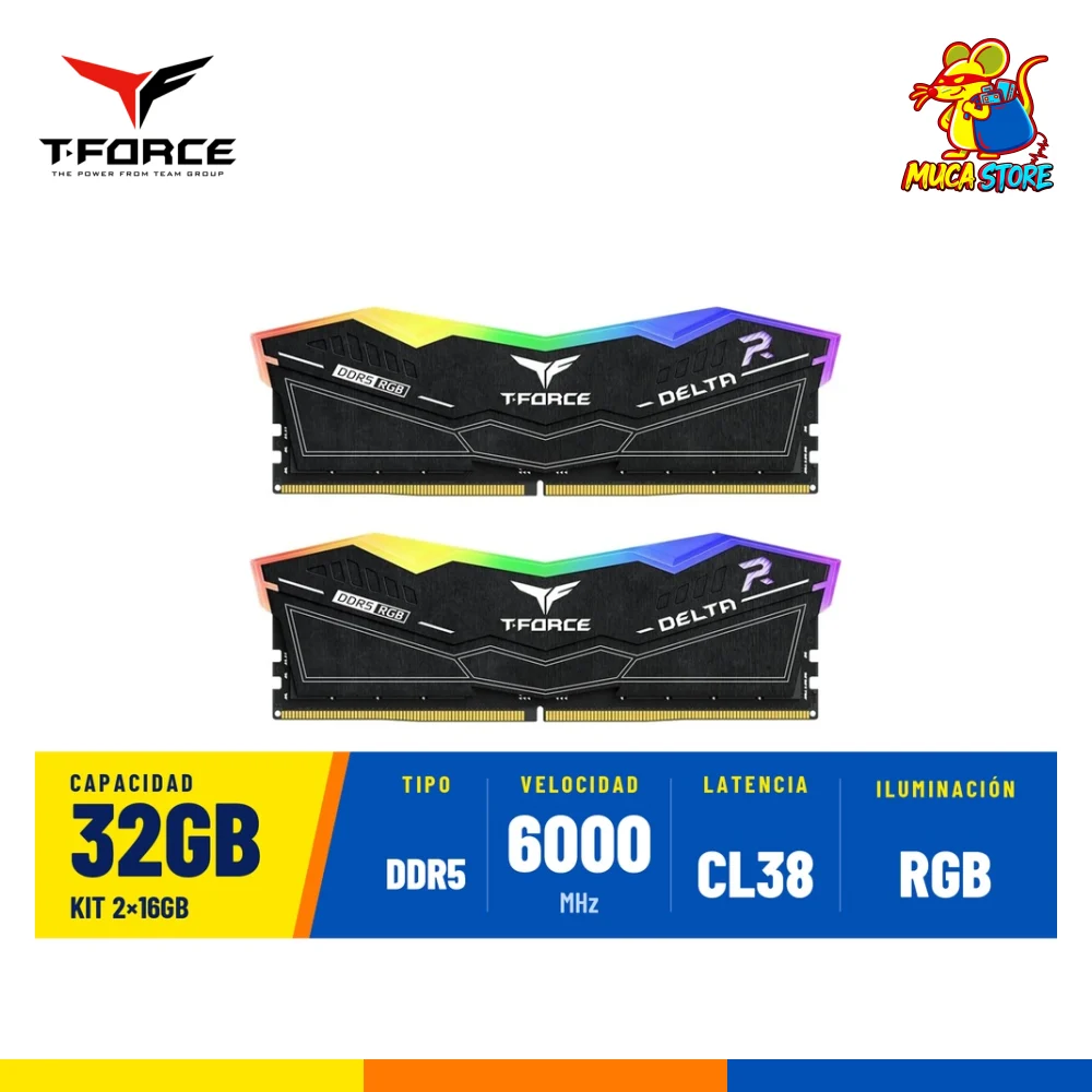 Memoria RAM TeamGroup T-Force Delta RGB Black DDR5 32GB (2x16GB) 6000MHz CL38