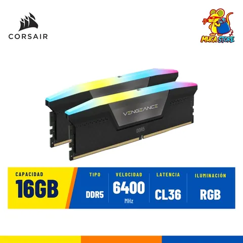 Memoria RAM Corsair Vengeance RGB Black DDR5 16GB 6400MHz CL36
