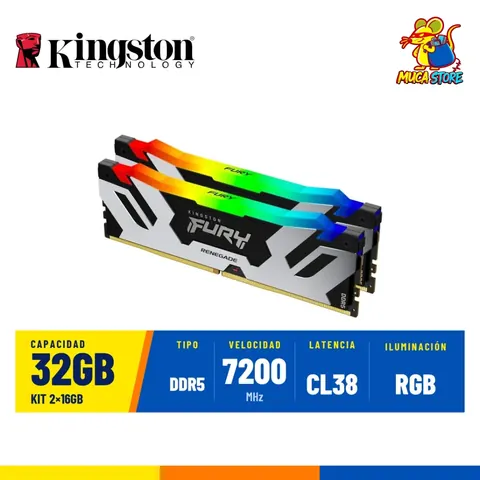 Memoria RAM Kingston Fury Renegade RGB DDR5 32GB (2x16GB) 7200MHz CL38