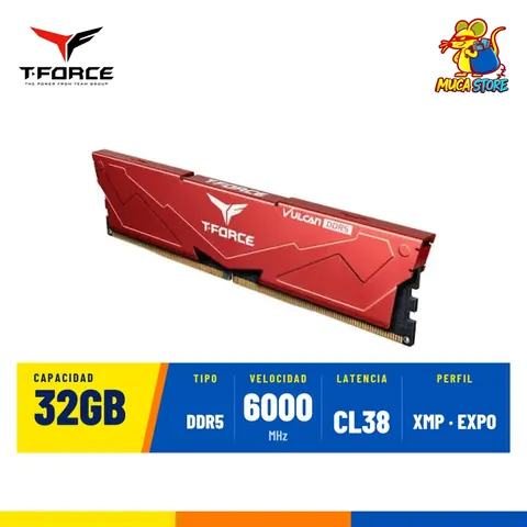 Memoria RAM TeamGroup T-Force Vulcan Red DDR5 32GB 6000MHz CL38