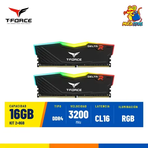 Memoria RAM TeamGroup T-Force Delta RGB Black DDR4 16GB (2x8GB) 3200MHz CL16