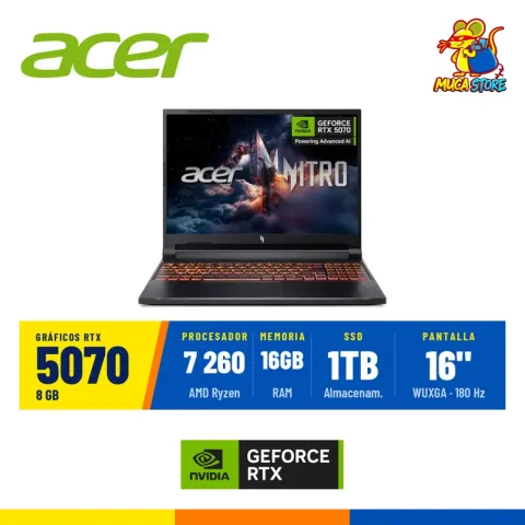 Laptop Acer Nitro V 16 AI Ryzen 7 260 RTX 5070 8GB 16GB RAM 1TB SSD 180Hz